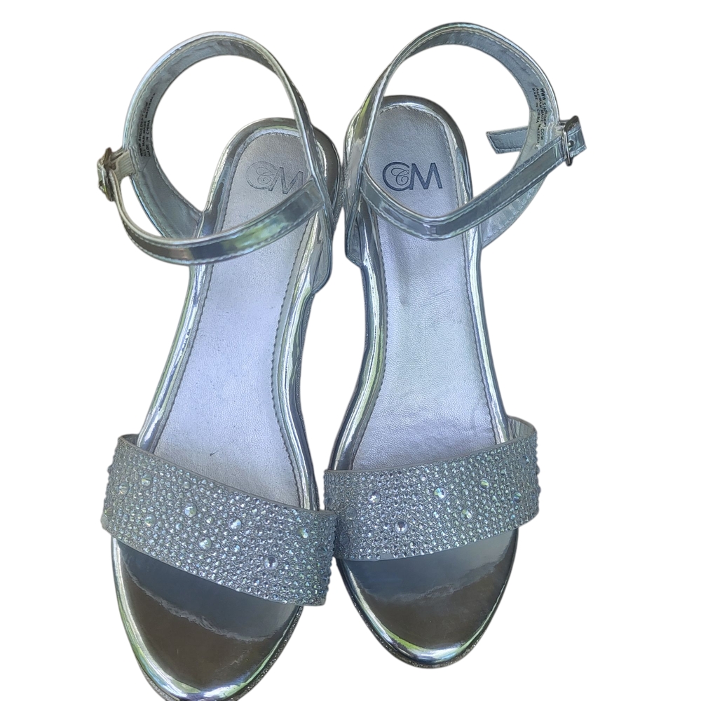 Sparkly Silver Wedge Sandals with Ankle Strap